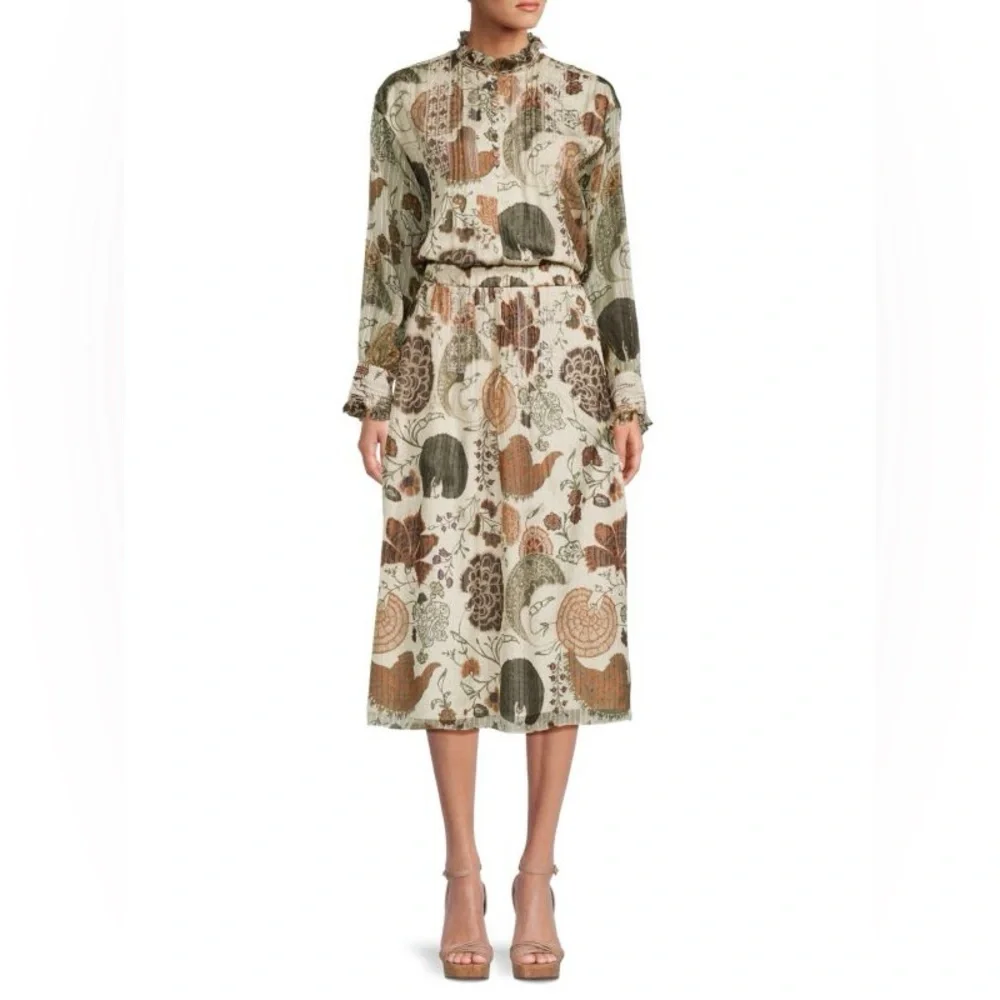 Floral Silk Blend Midi-Dress Lafayette 148 Size XS Fall Autumn Luxury - Picture 1 of 16